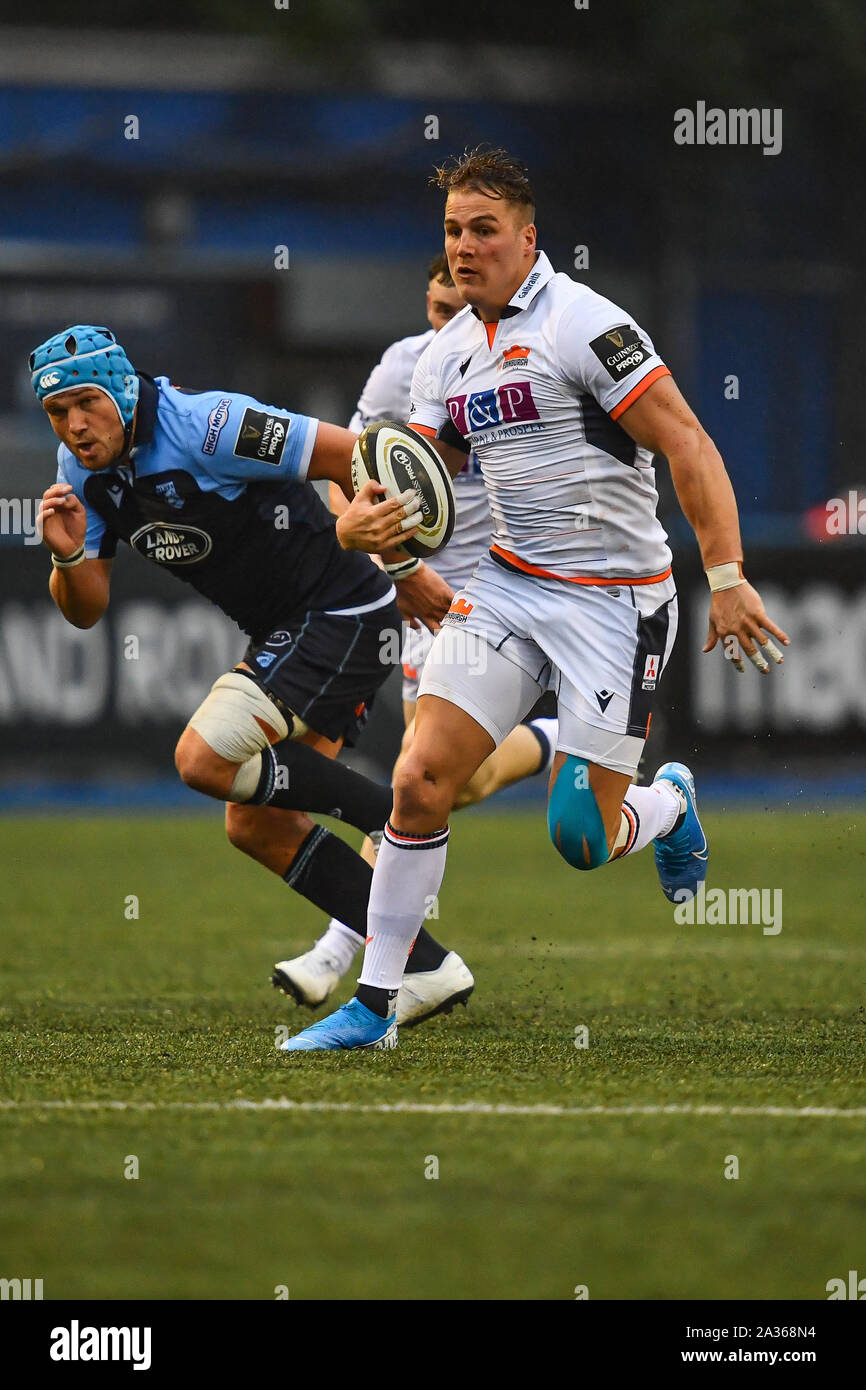 Cardiff, Galles, UK. 5 ottobre 2019. Guinness PRO14, Cardiff Blues v Edinburgh Rugby : Duhan van der Merwe di Edinburgh Rugby in azione Credit: Craig Thomas/News immagini Credito: News immagini /Alamy Live News Foto Stock