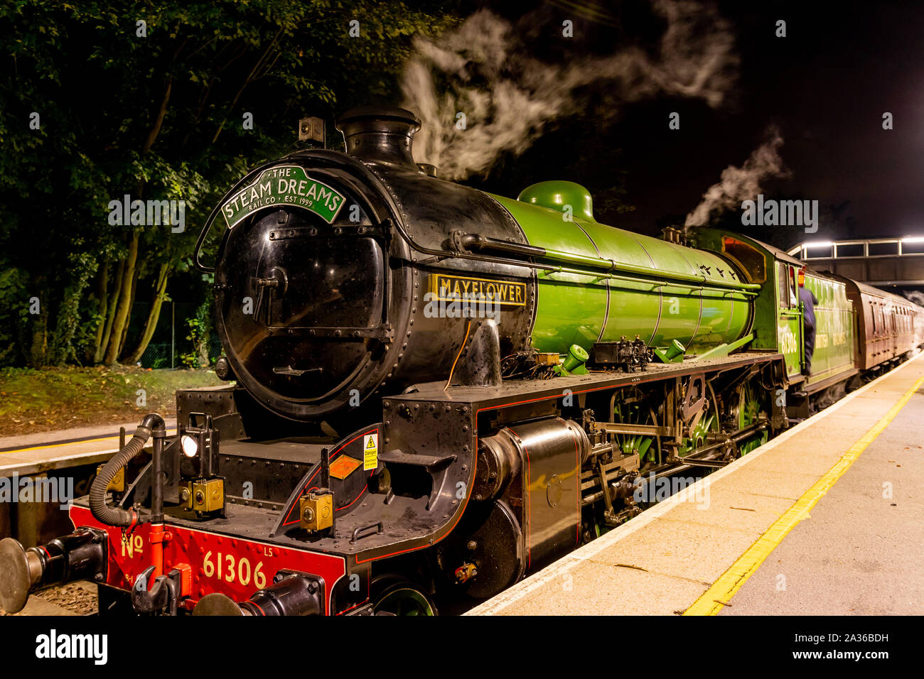 Green British Treno a Vapore Surrey autunno Foto Stock