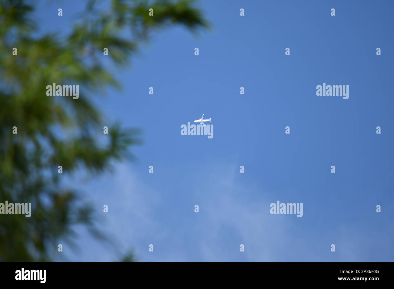 Un aereo sul cielo blu Foto Stock
