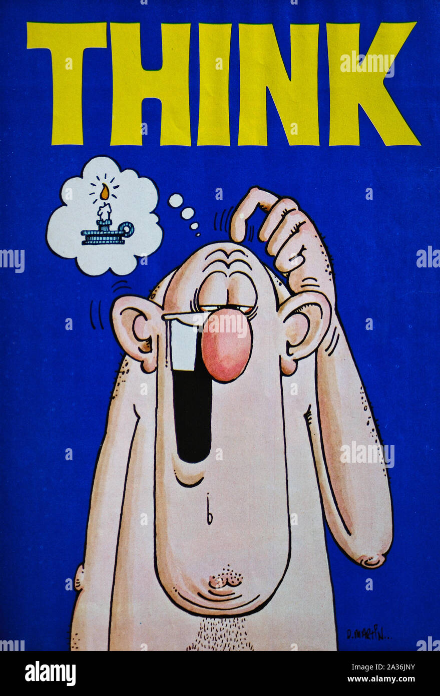 Post di un muto cerca uomo di graffiare la sua testa pensare, da MADD magazine Foto Stock