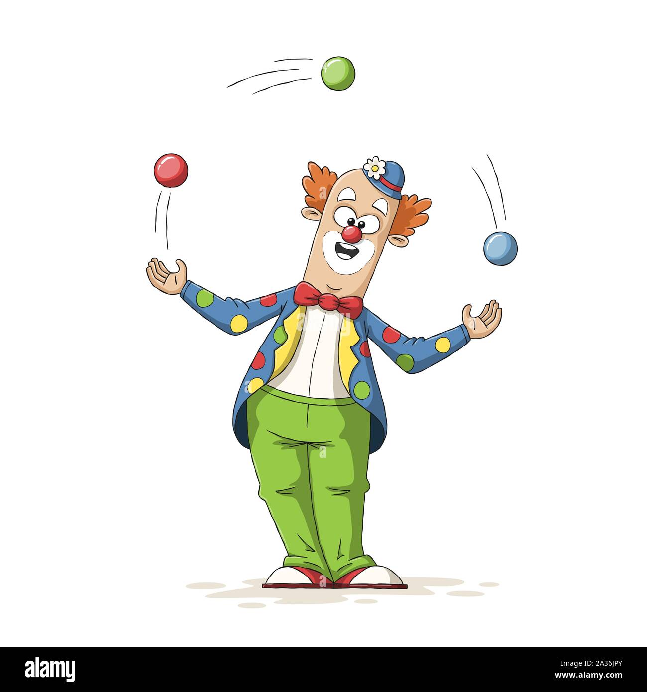 Funny cartoon clown. Disegnata a mano illustrazione vettoriale con strati separati. Illustrazione Vettoriale