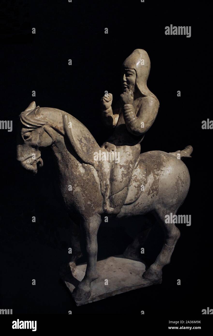 Estatuilla de arcilla de jinete ONU (qima yong). Siglo VII. Dinastía Tang, Cina. Museo Liebieghaus. Francoforte. Alemania. Foto Stock