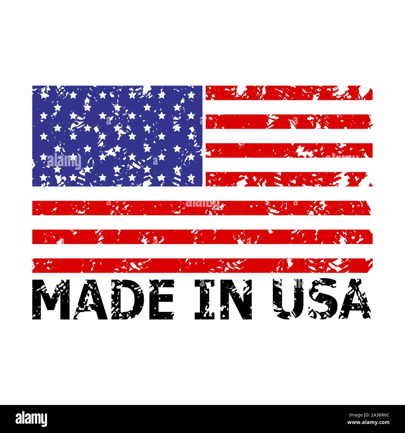 Made in USA il timbro con colorati americani bandiera. Produttore timbro di gomma negli Stati Uniti, prodotto patriottica, retail guarnizione in gomma da Stati Uniti d'America. Vector illust Illustrazione Vettoriale