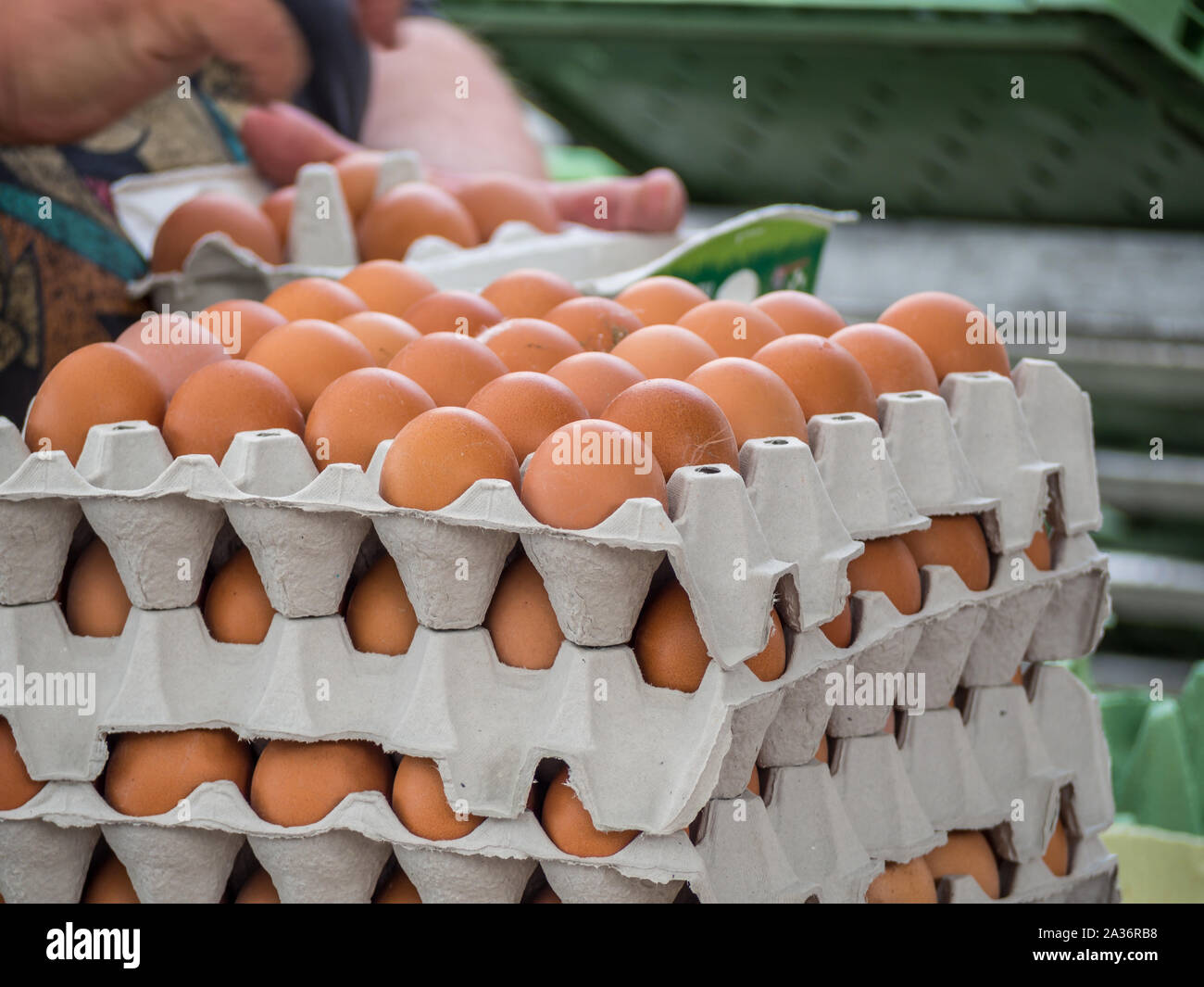 Uova di gallina dalla fattoria Foto Stock