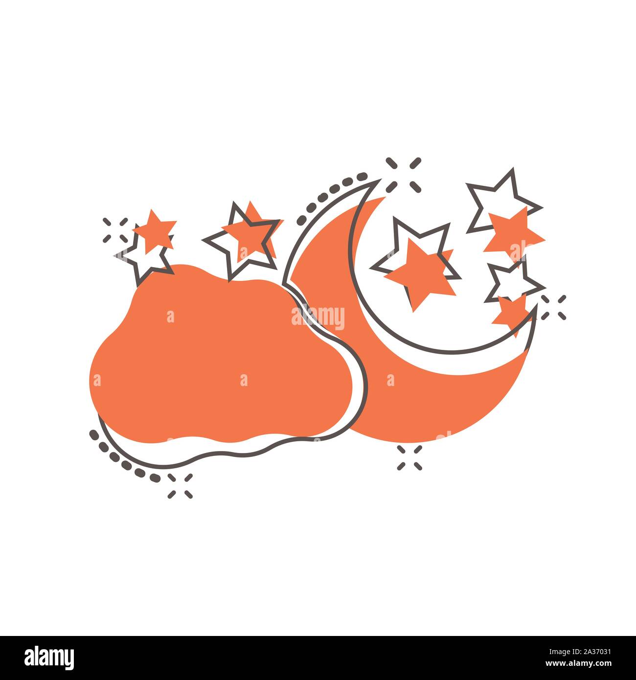 Vector cartoon la luna e le stelle con zolle icona in stile fumetto. Concetto notturna illustrazione pittogramma. Il Cloud, moon business effetto splash concept. Illustrazione Vettoriale
