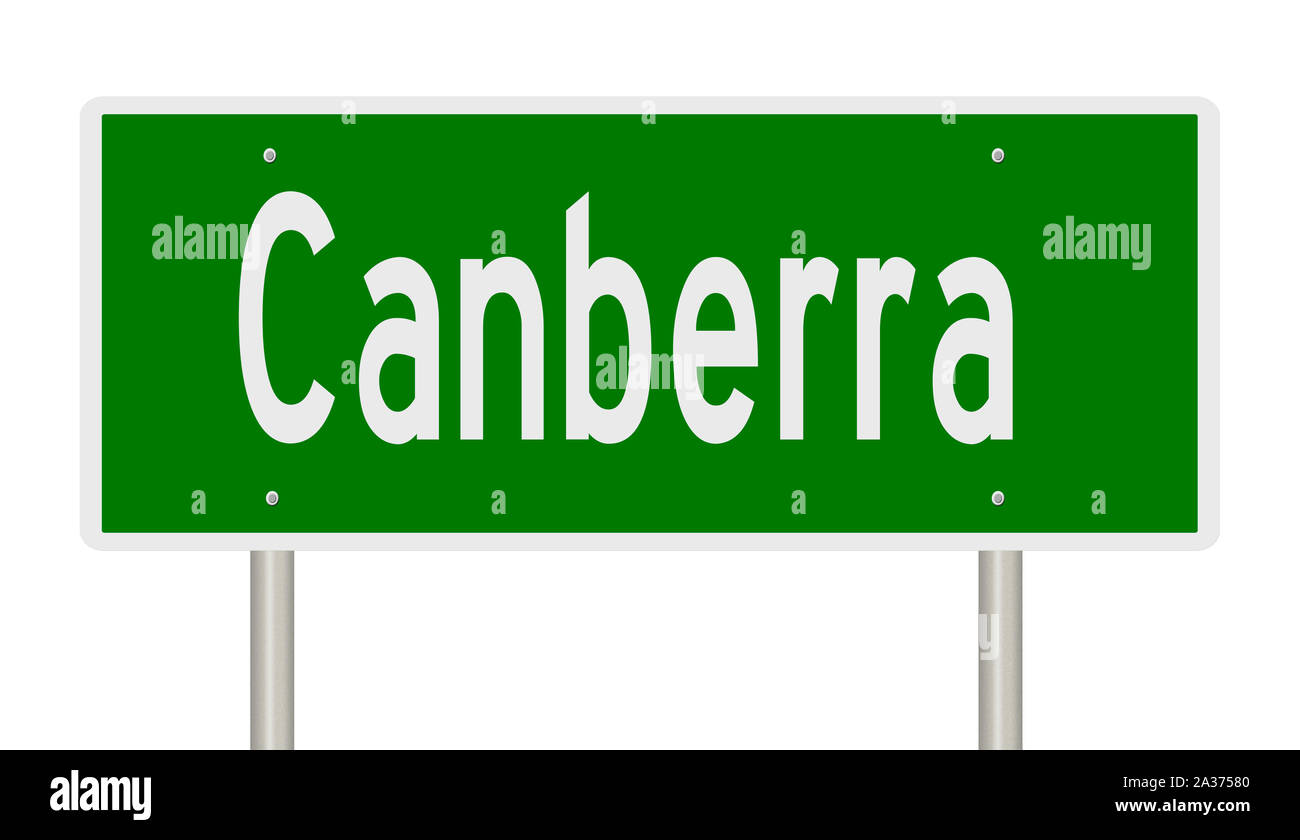 Il rendering di un verde 3d autostrada segno per Canberra Australia Foto Stock