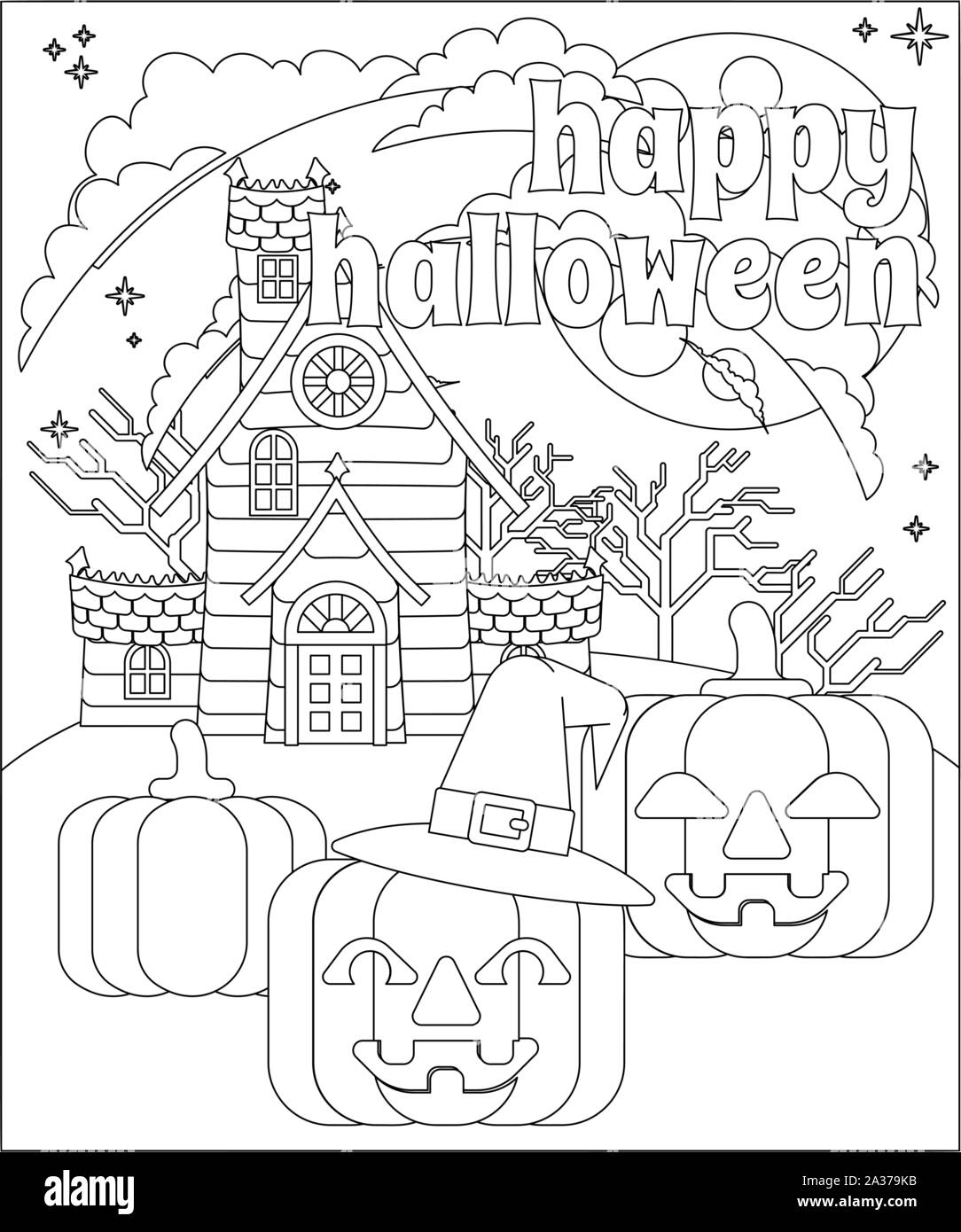 Happy Halloween Haunted House sfondo di zucca Illustrazione Vettoriale