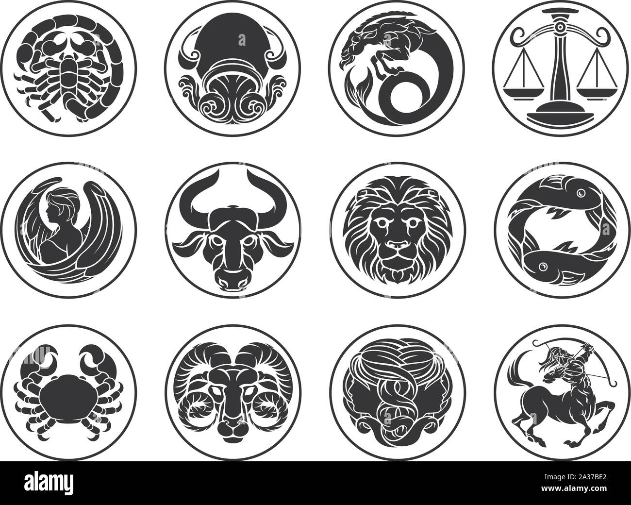 Zodiaco oroscopo astrologia segni star icona impostare Illustrazione Vettoriale