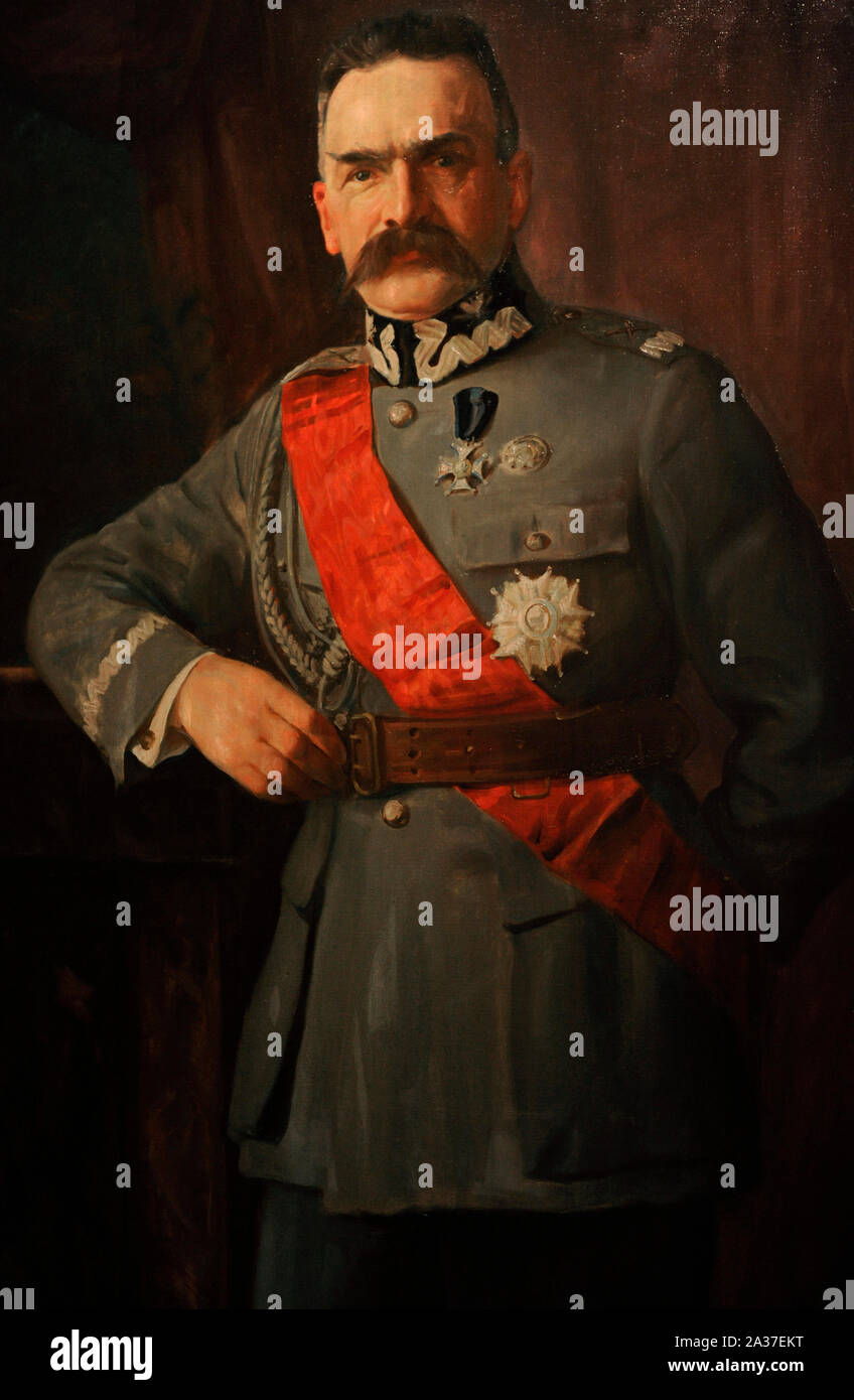 Jozef Klemens Pilsudski (1867-1935). Statista polacco. Il Capo di Stato (1918-22) e Primo Maresciallo di Polonia (dal 1920) e leader de facto della Seconda repubblica polacca 1926-1935. Ritratto di Kazimierz Markiewicz (1874-1932) nel 1924. Museo Nazionale di Cracovia. La Polonia. Foto Stock