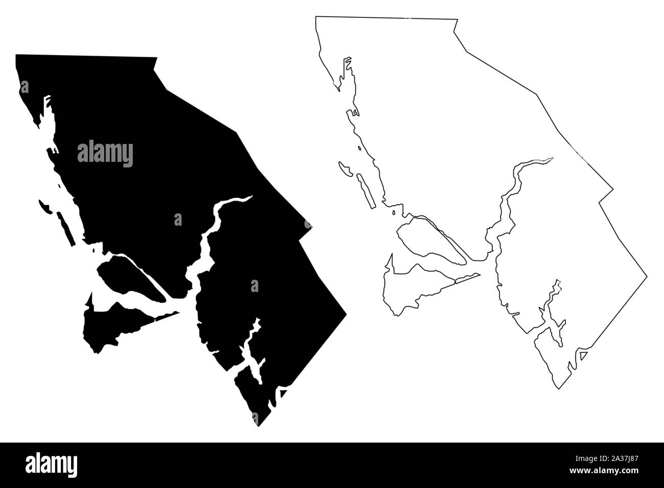 Città e Borough di Juneau, in Alaska (comuni e zone di censimento in Alaska, Stati Uniti d'America,USA, Stati Uniti, US) mappa illustrazione vettoriale, scribble ske Illustrazione Vettoriale