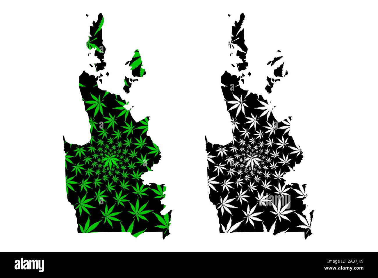 Caraga regione (regioni e province nelle Filippine Repubblica delle Filippine) mappa è progettato Cannabis leaf verde e nero, Regione XIII mappa m Illustrazione Vettoriale