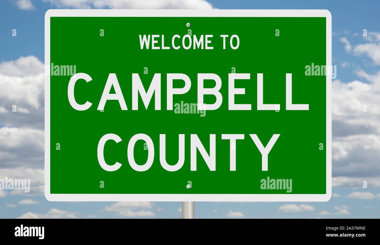 Il rendering di un verde 3d autostrada segno per la contea di Campbell Foto Stock