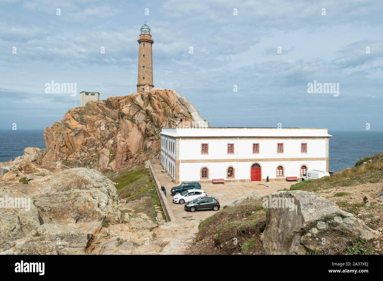 Faro di Cabo Vilan, Capo Vilan sulla Costa da morte, Camarinas, Galizia, Spagna settentrionale Foto Stock