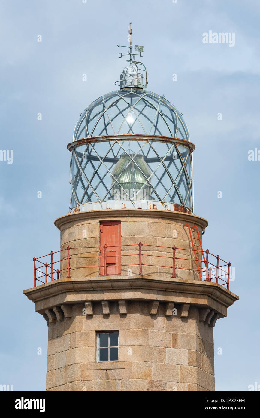 Cabo Vilano Lighthouse, Capo Vilan sulla Costa da Morte, Camarinas, Galizia, Spagna settentrionale Foto Stock