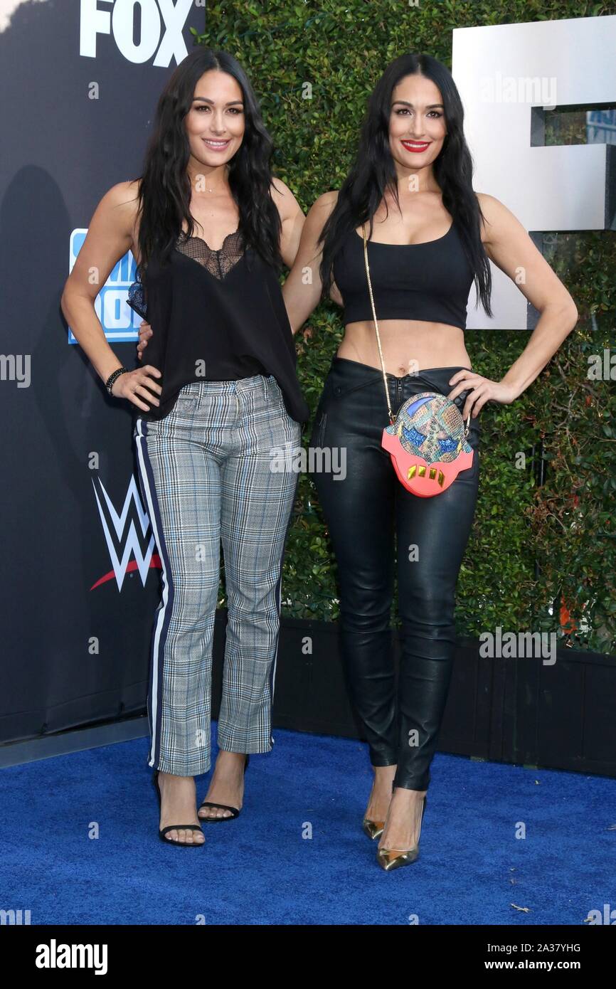 Brie Bella e Nikki Bella presso gli arrivi per WWE ventesimo anniversario di SmackDown Premiere, STAPLES Center di Los Angeles, CA Ottobre 4, 2019. Foto di: Priscilla concedere/Everett Collection Foto Stock