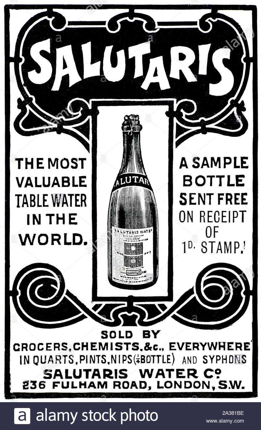 Era Vittoriana, Salutaris acque da tavola, vintage pubblicità dal 1899 Foto Stock