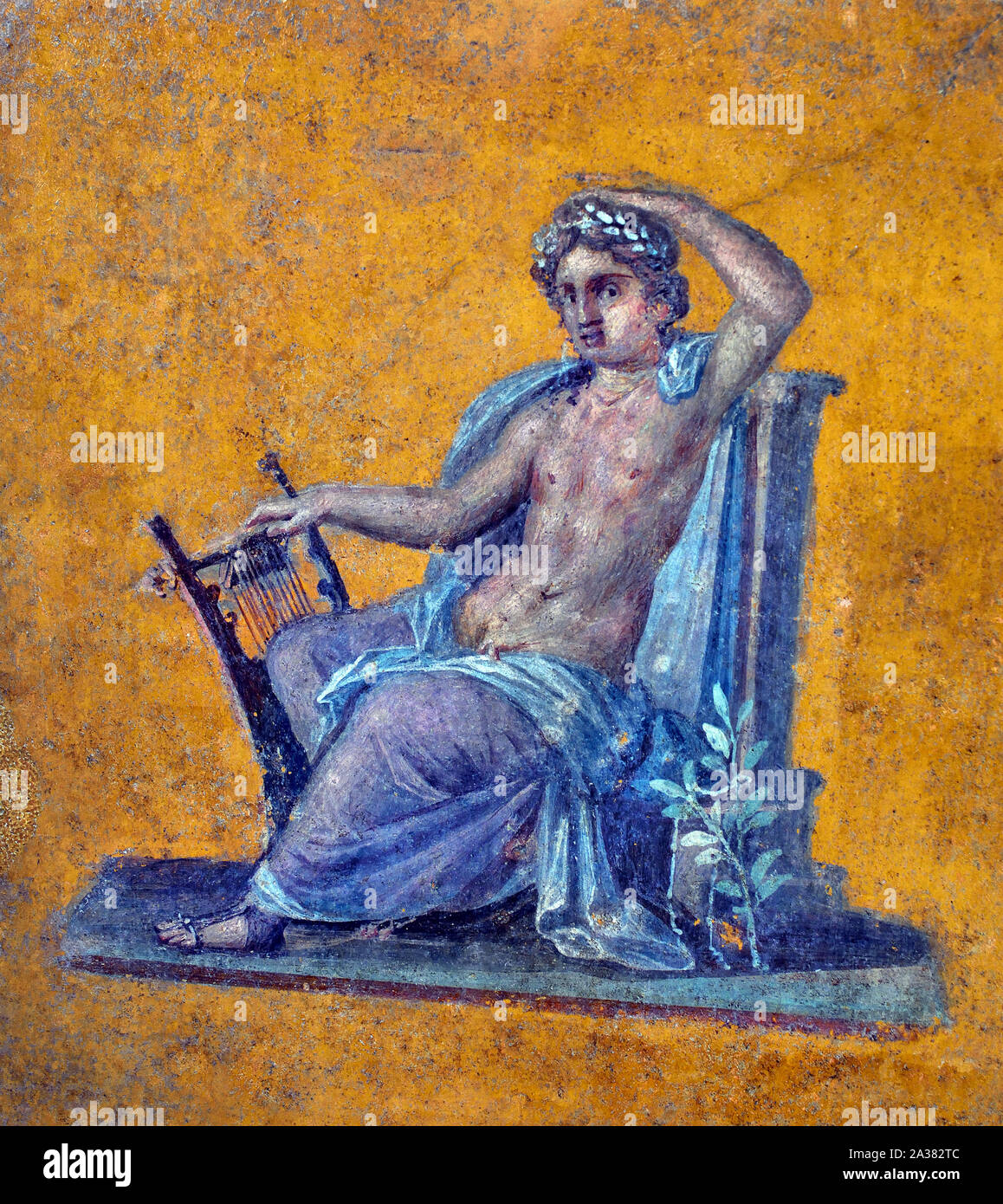 Frammento di pittura murale: Apollo 62 - 79 AD Pompei, Villa di Julia Felix Romano, Italia, Foto Stock