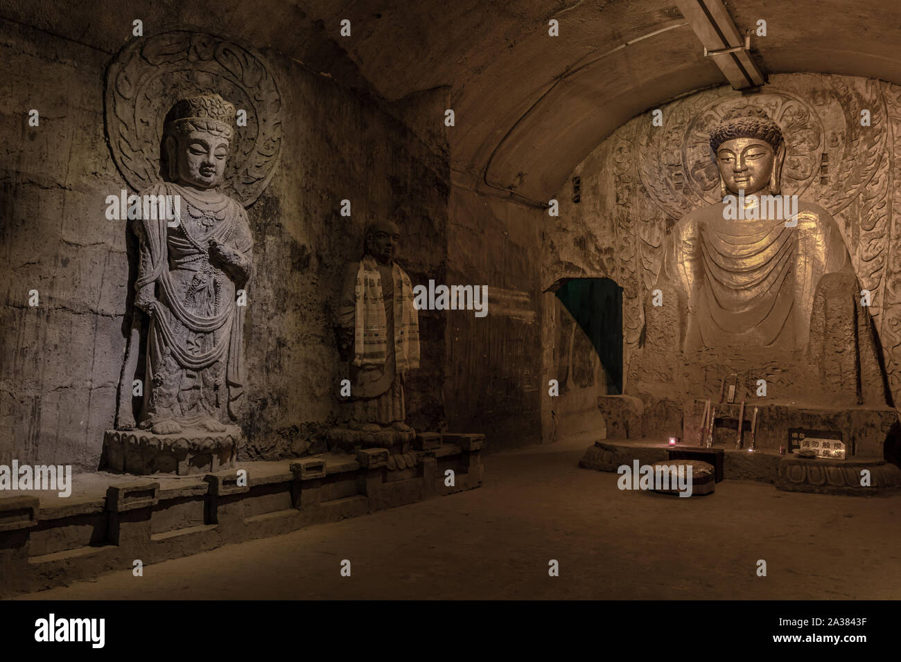 Buddha, mille Buddha, Montagna Qianfo montagna, Wanfo Grotta, Jinan, provincia di Shandong, Cina Foto Stock