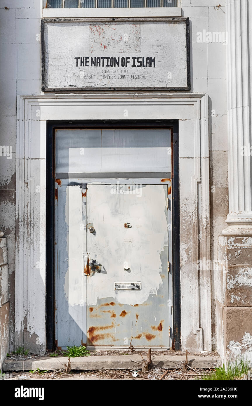 DETROIT, Michigan - 27 Aprile 2019: l'ingresso alla nazione dell'Islam, un americano africano politico e movimento religioso fondato a Detroit, Mi Foto Stock