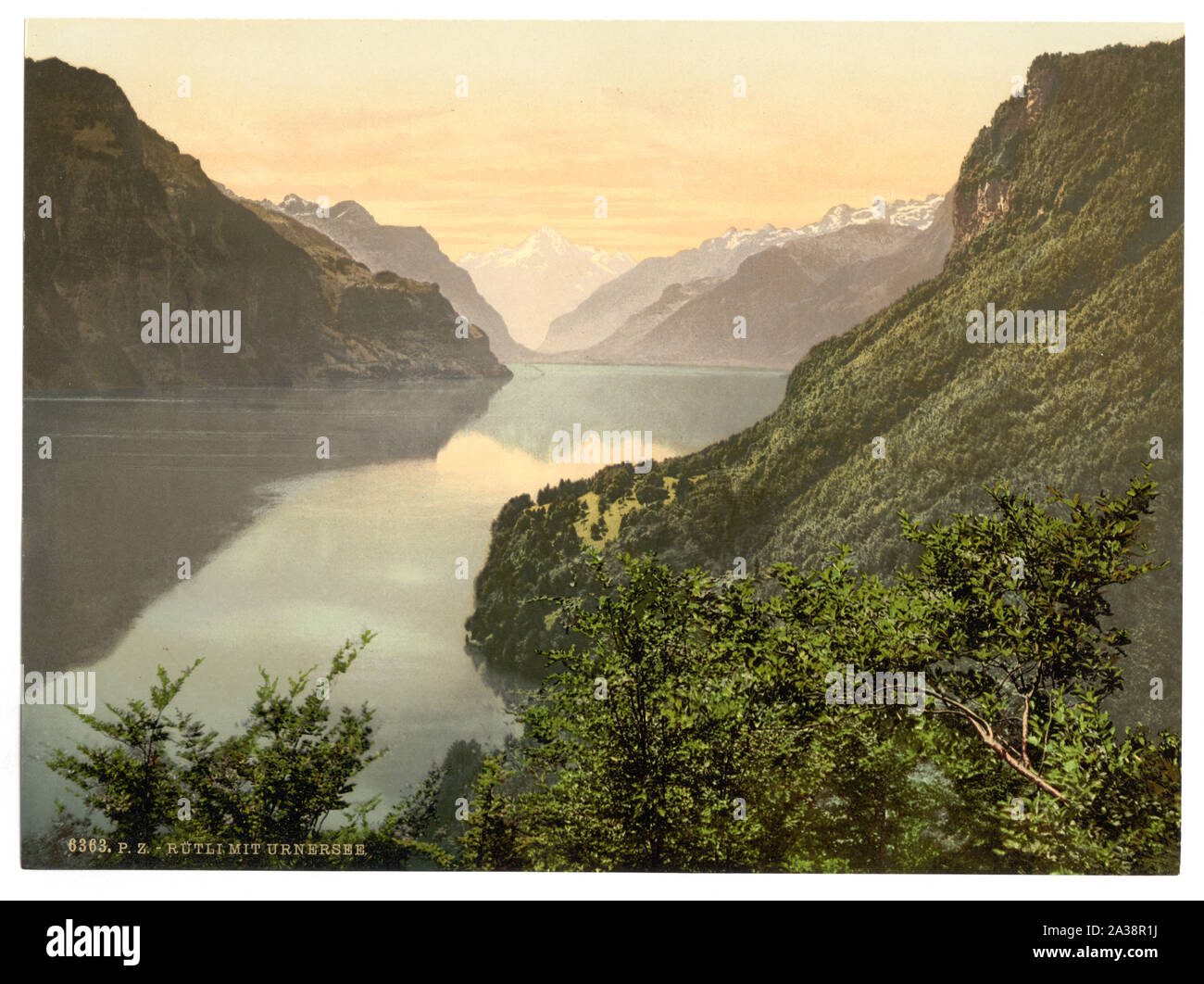 Rutli e Urnersee, il Lago di Lucerna, Svizzera; fa parte di: Viste della Svizzera nella stampa Photochrom collection.; stampa n. 6363.; titolo dalla Detroit Publishing Co., catalogo J-sezione estera, Detroit, Michigan. : Detroit Publishing Company, 1905.; Foto Stock