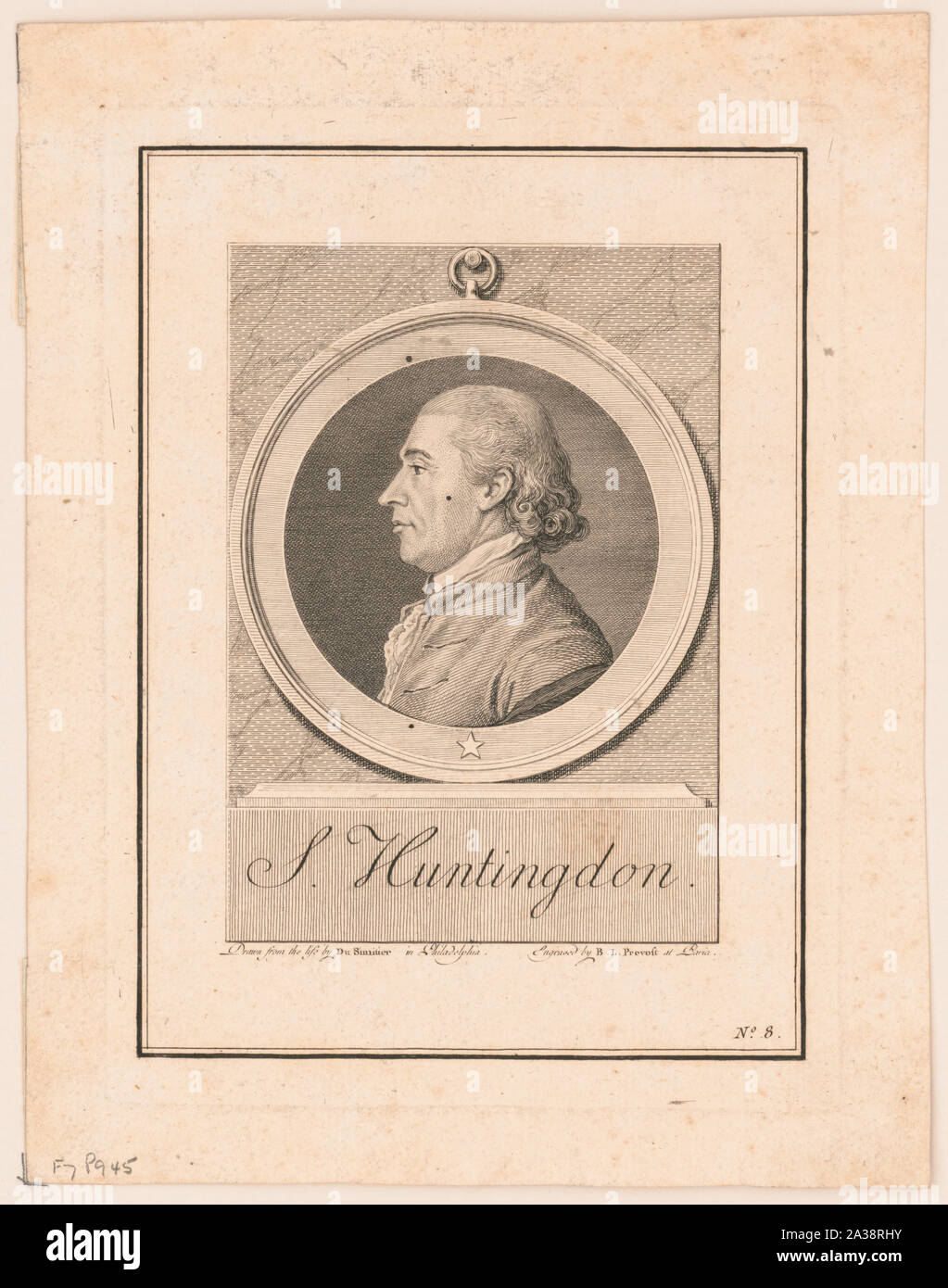 S. Huntingdon [sic] / tratte dalla vita di Du Simitier in Philadelphia ; incisi da B.L. Prevost a Parigi. Foto Stock