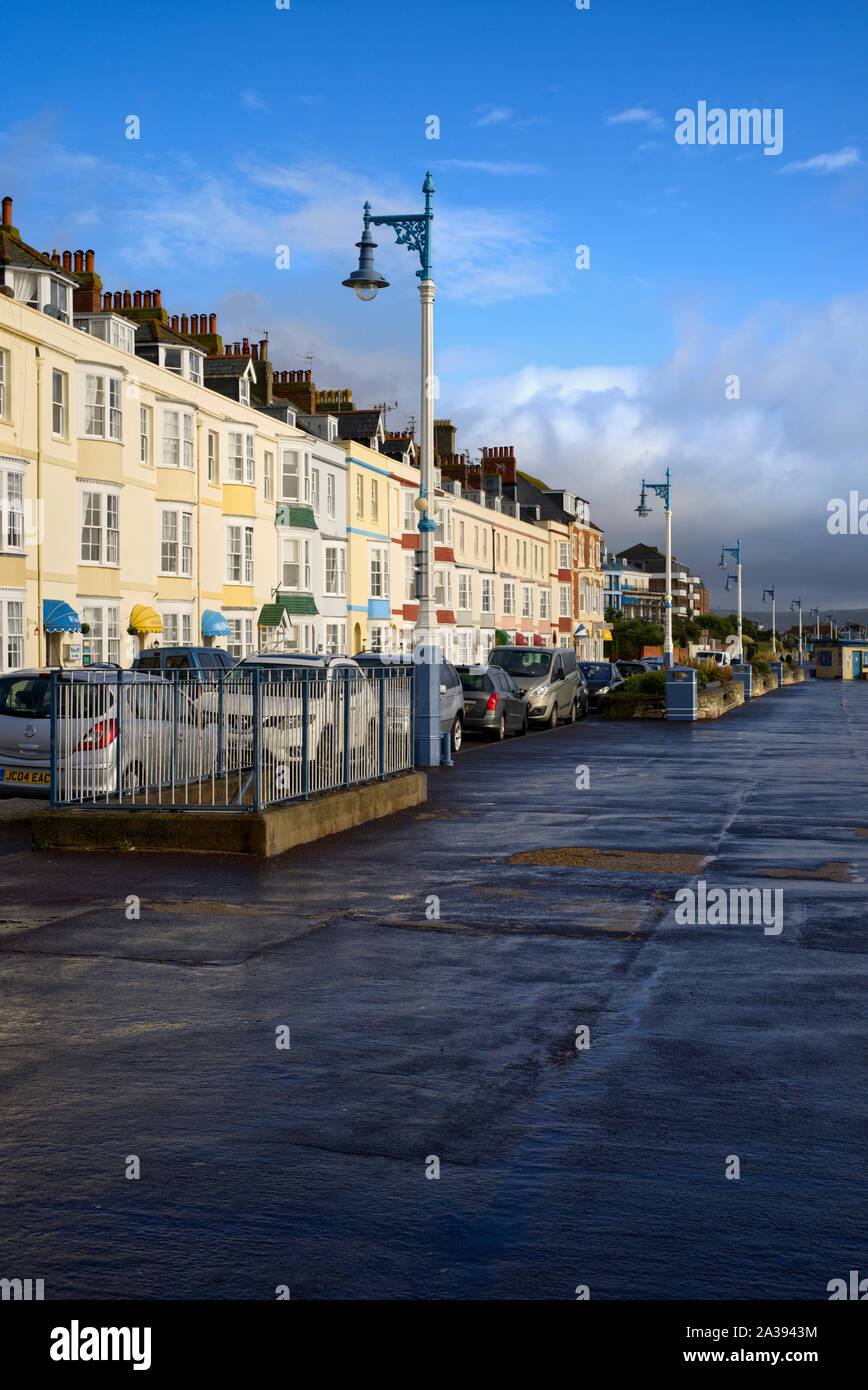 Orientamento verticale di terrazze coltivate a mare affittacamere a Weymouth Dorset, Regno Unito Foto Stock