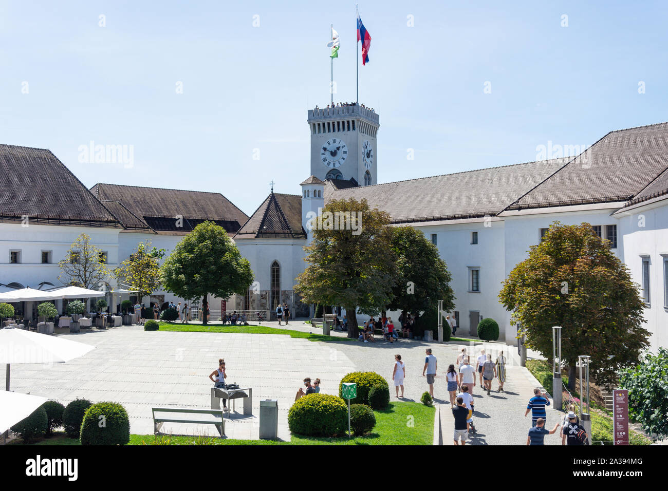 Il cortile, castello di Ljubljana, Città Vecchia, Lubiana, Slovenia Foto Stock