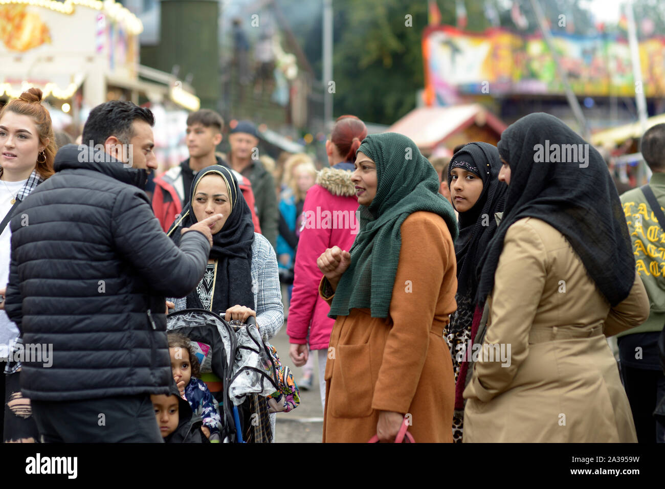 Riunione del popolo musulmano a Goose Fair, Nottingham Foto Stock