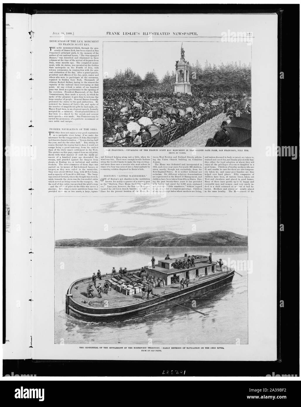 San Francisco - unvailing [cioè, svelando] di Francis Scott monumento chiave nel Golden Gate Park di San Francisco, 4 luglio / / foto. Da Taber. Il centenario dell'insediamento dei territori del nord-ovest--primi metodi di navigazione sul fiume Ohio, da un'antica stampa Foto Stock