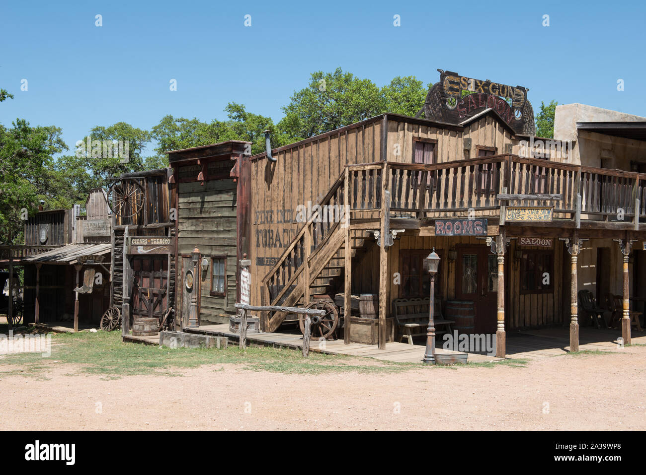 Scena da molle incantata Ranch, un vecchio West theme park, speciale-eventi venue, e frequente di film e televisione commerciale in set Boerne, Texas, a nord-ovest di San Antonio Foto Stock
