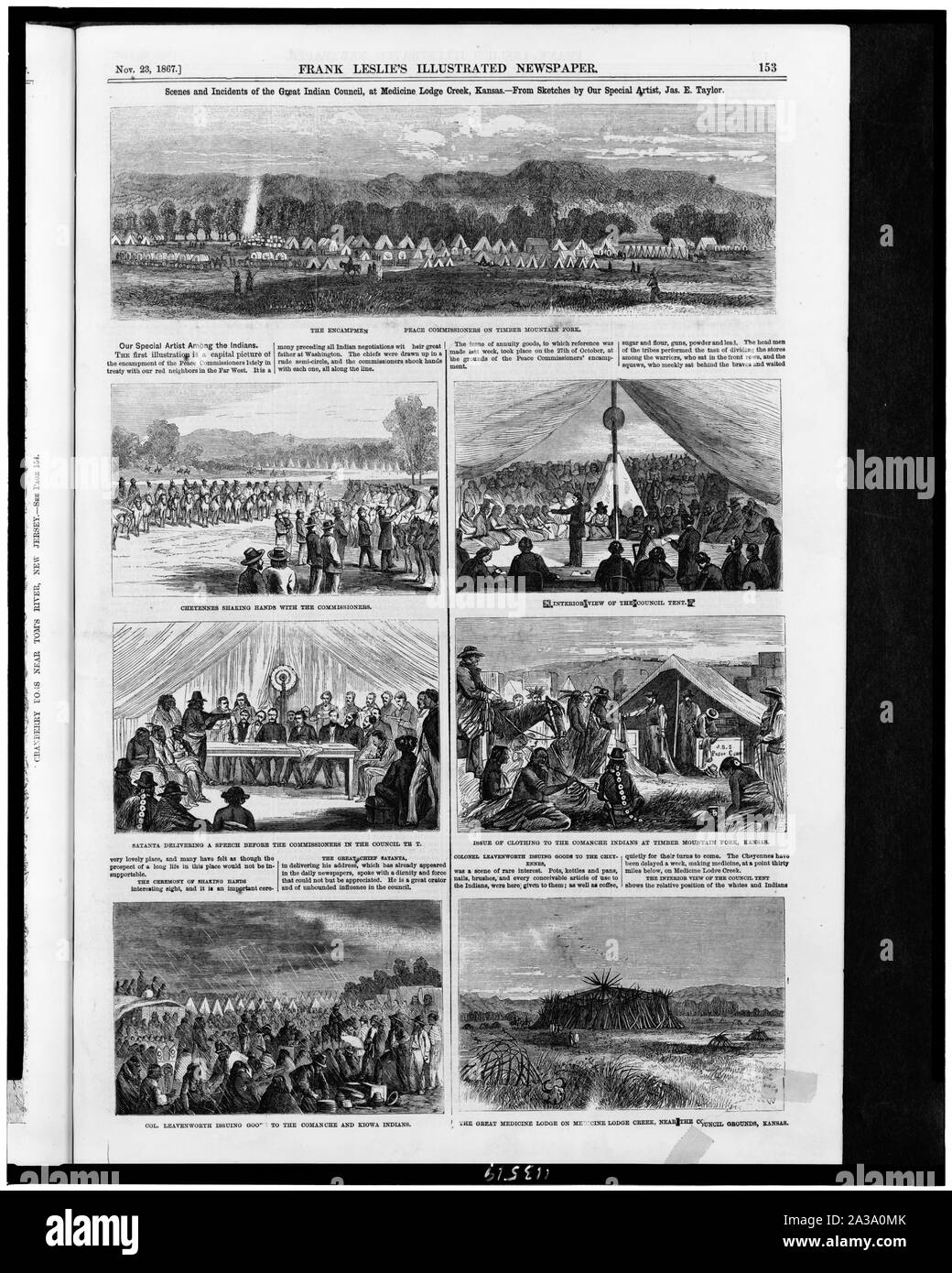 Le scene e gli incidenti del Grande Consiglio indiano, a Medicine Lodge Creek, Kansas / da schizzi dalla nostra speciale artista, Jas. E. Taylor. Foto Stock