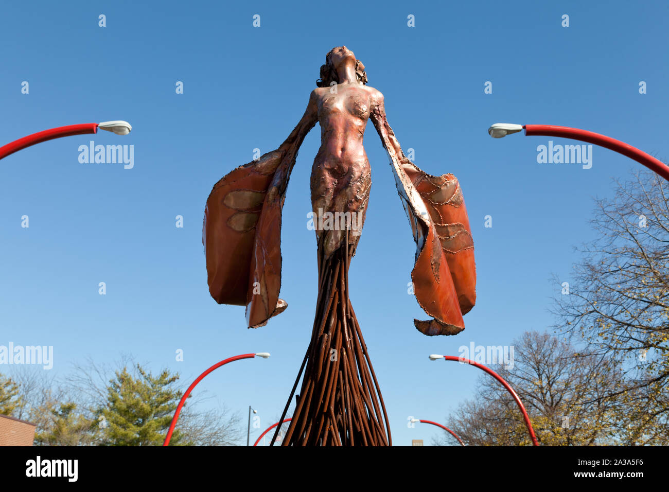 La scultura Eos dall artista Dessa Kirk. Columbus, Indiana Foto Stock