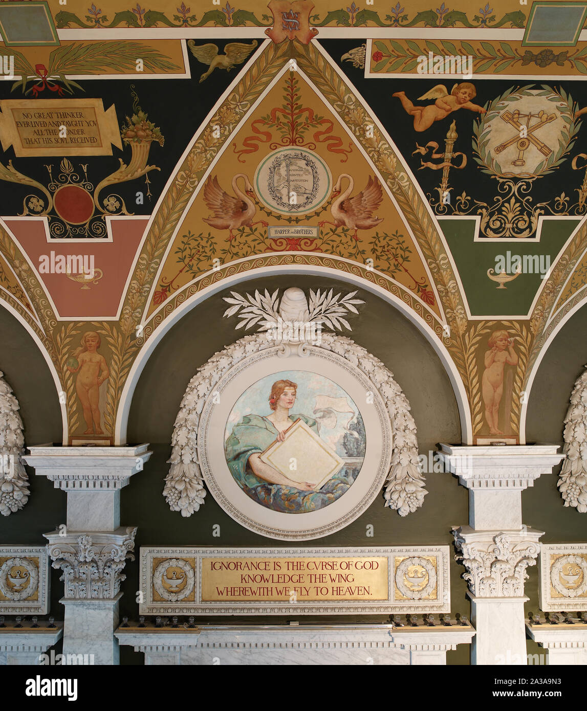 Secondo piano, corridoio est. Conoscenza murale da Robert Reid. La Biblioteca del Congresso Thomas Jefferson Building, Washington D.C. Foto Stock