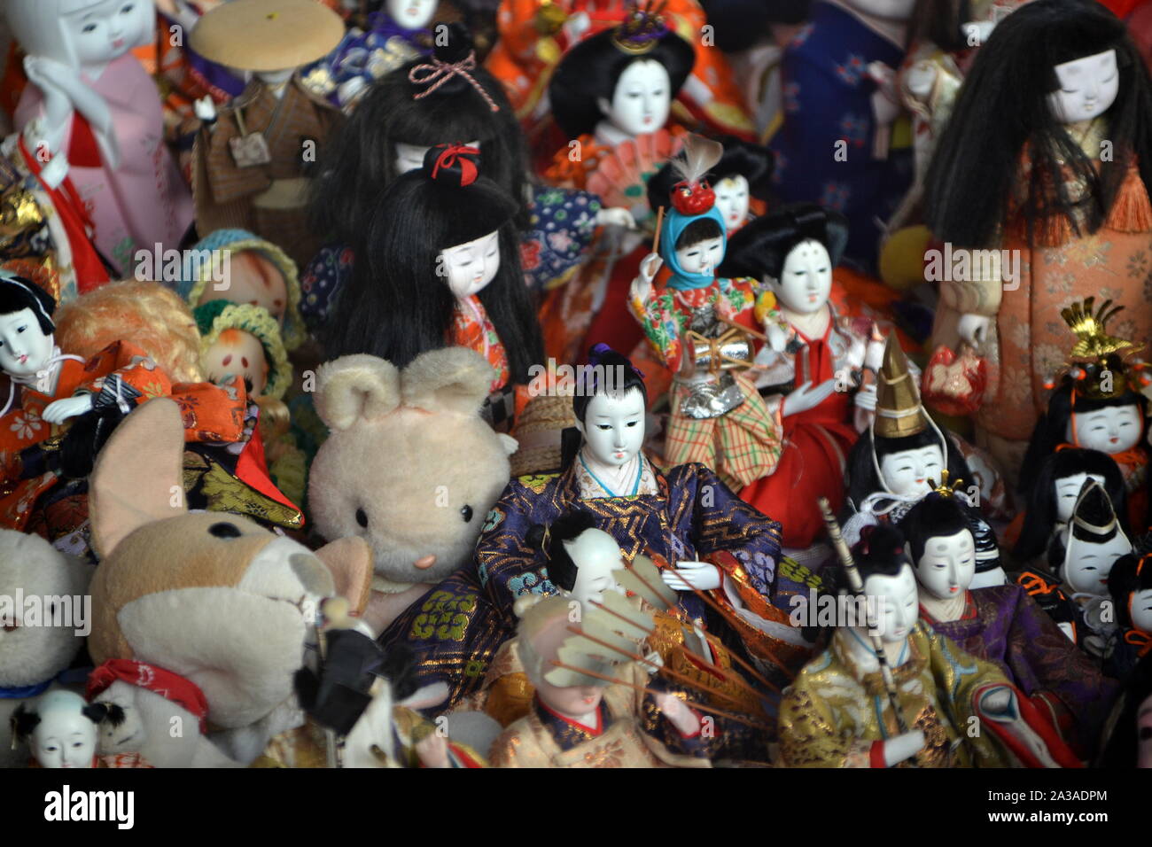 La cerimonia di apprezzamento per il vecchio bambole si svolge ogni anno nel mese di ottobre a Meiji Jingu (sacrario scintoista) a Tokyo in Giappone. Foto Stock