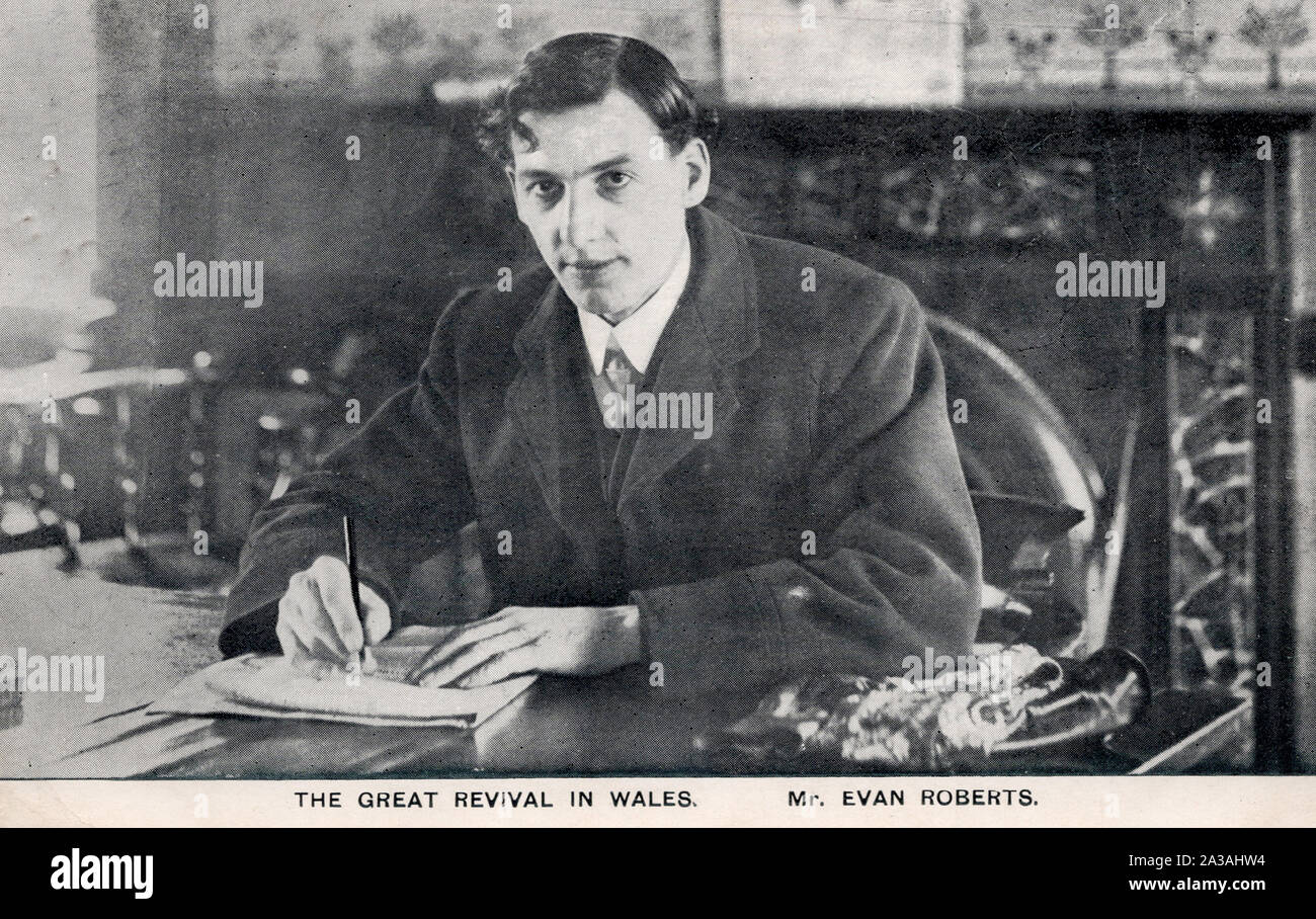 Evan Roberts, la grande rinascita in Galles, c1905 vecchia cartolina. Foto Stock