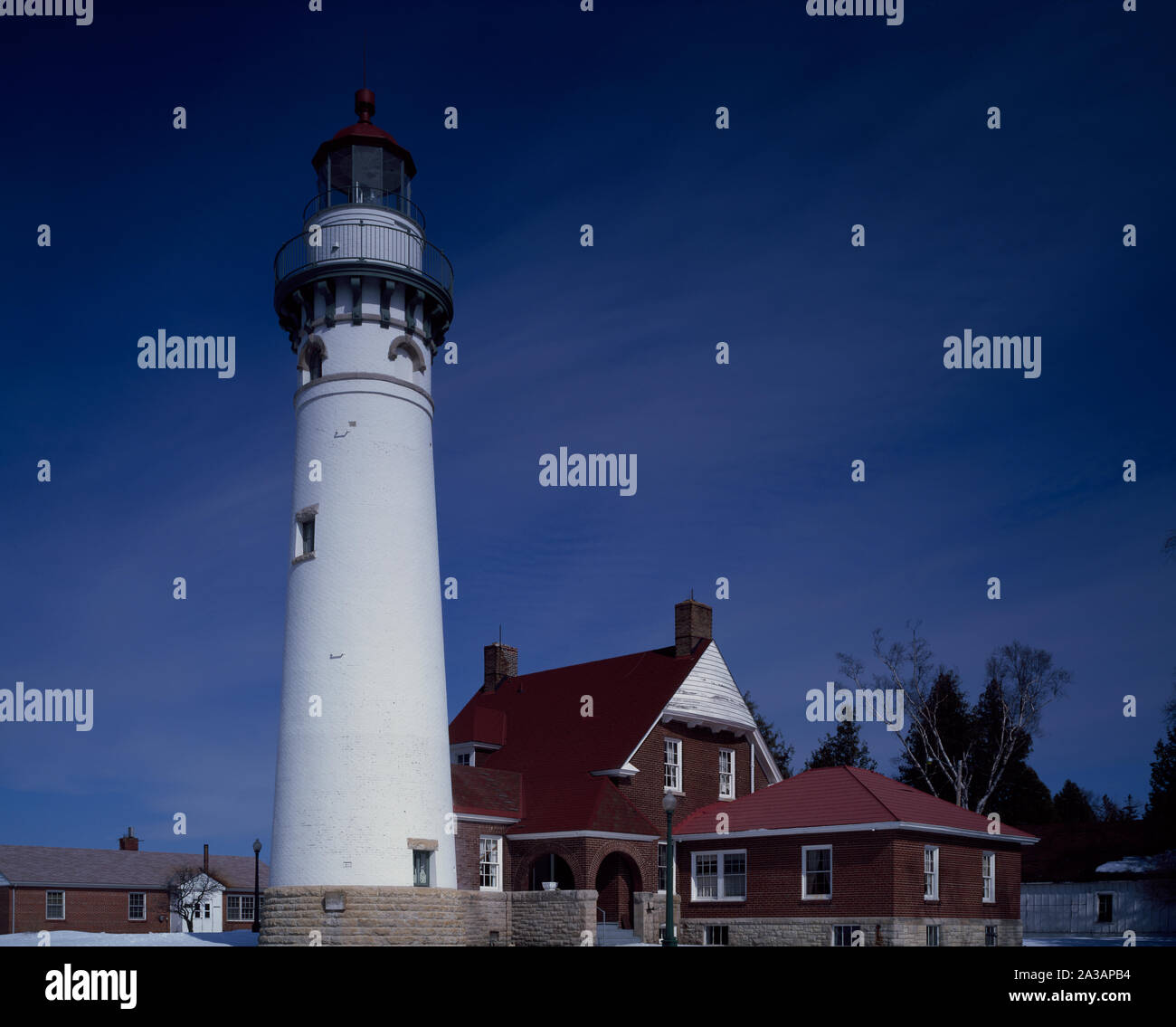 Seul Choix Point Lighthouse sulla Penisola Superiore del Michigan. aiuta a guidare i barcaioli attraverso il pericoloso stretto di Macinaw. Gulliver, Michigan Foto Stock