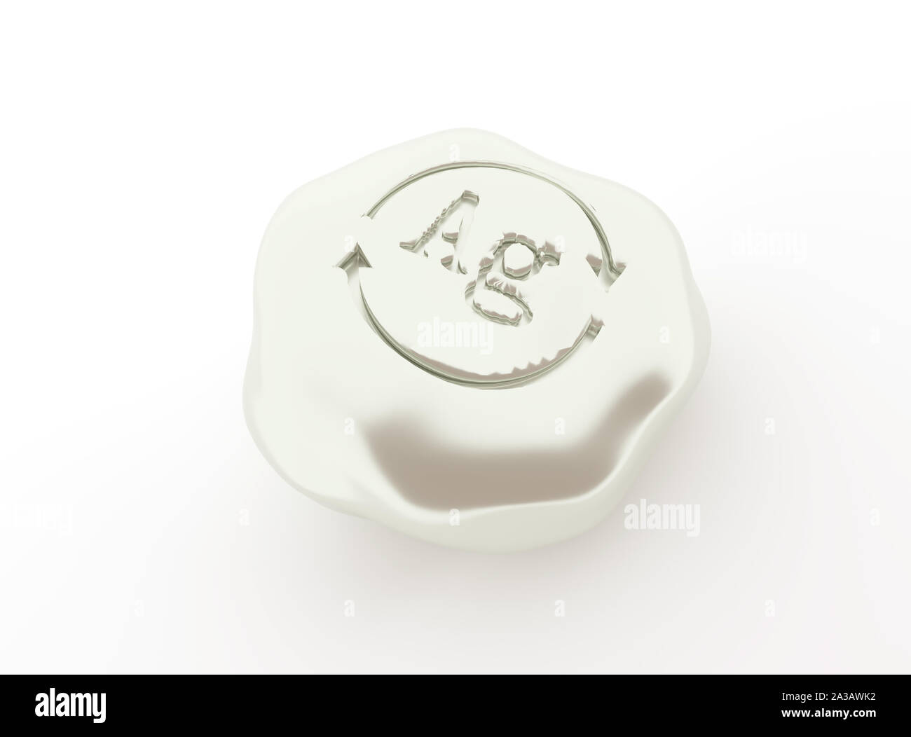 Argento nugget su uno sfondo bianco, concetto di riciclaggio, rendering 3D Foto Stock