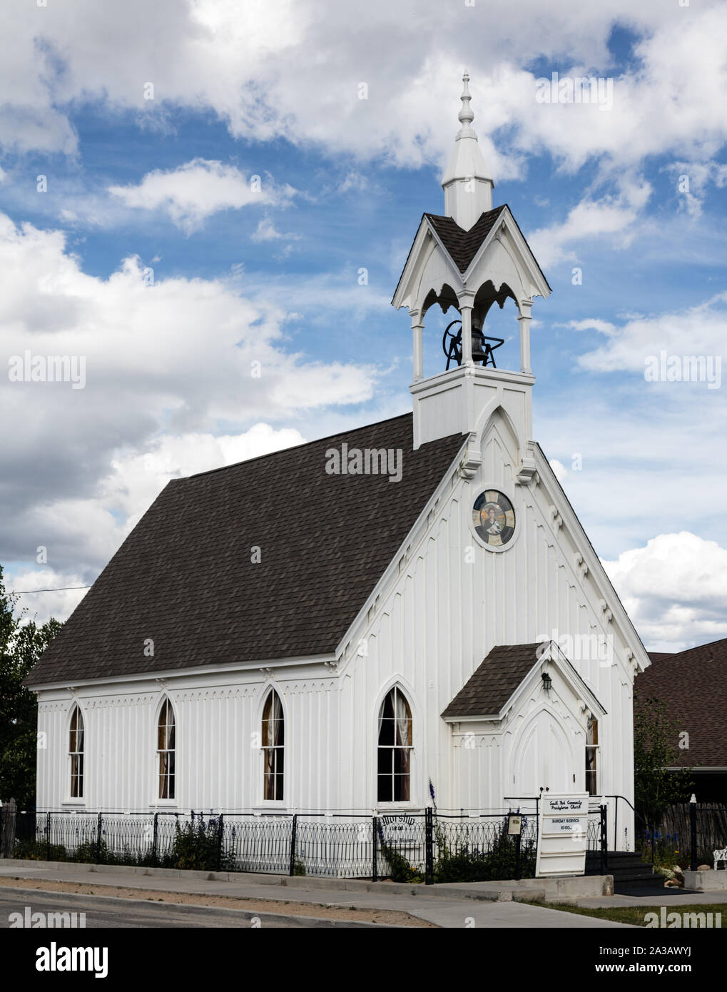 Sheldon Jackson Memorial Chapel, costruito nel 1874, ora una parte del parco a sud della contea di Chiesa Presbiteriana di proprietà in Fairplay, Colorado Foto Stock Sheldon Jackson Memorial Chapel, costruito nel 1874, ora una parte del parco a sud della contea di Chiesa Presbiteriana di proprietà in Fairplay, Colorado Foto Stock