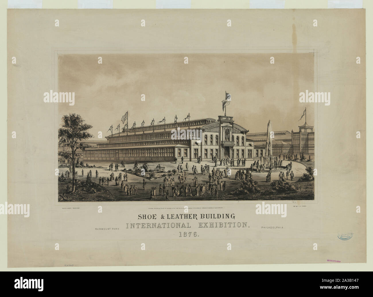 Calzatura in pelle & building, fiera internazionale, Fairmont Park, Philadelphia, 1876 / pr. J.H. Camp. Foto Stock