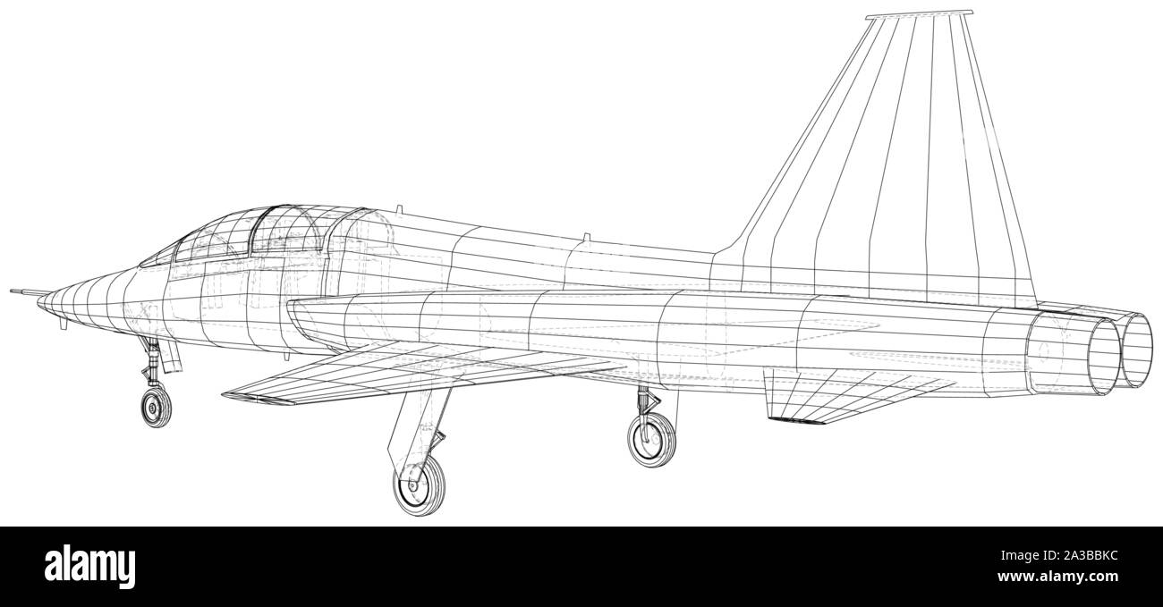 Velivolo jet close-up. Vettore di rendering 3d. Filo-telaio. Illustrazione Vettoriale Velivolo jet close-up. Vettore di rendering 3d. Filo-telaio. Illustrazione Vettoriale