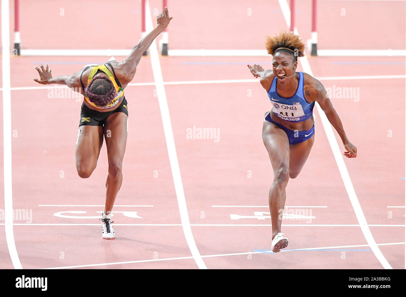 Nia Ali (USA). 100 metri a ostacoli donne Medaglia d'oro. IAAF mondiale di atletica, Doha 2019 Foto Stock