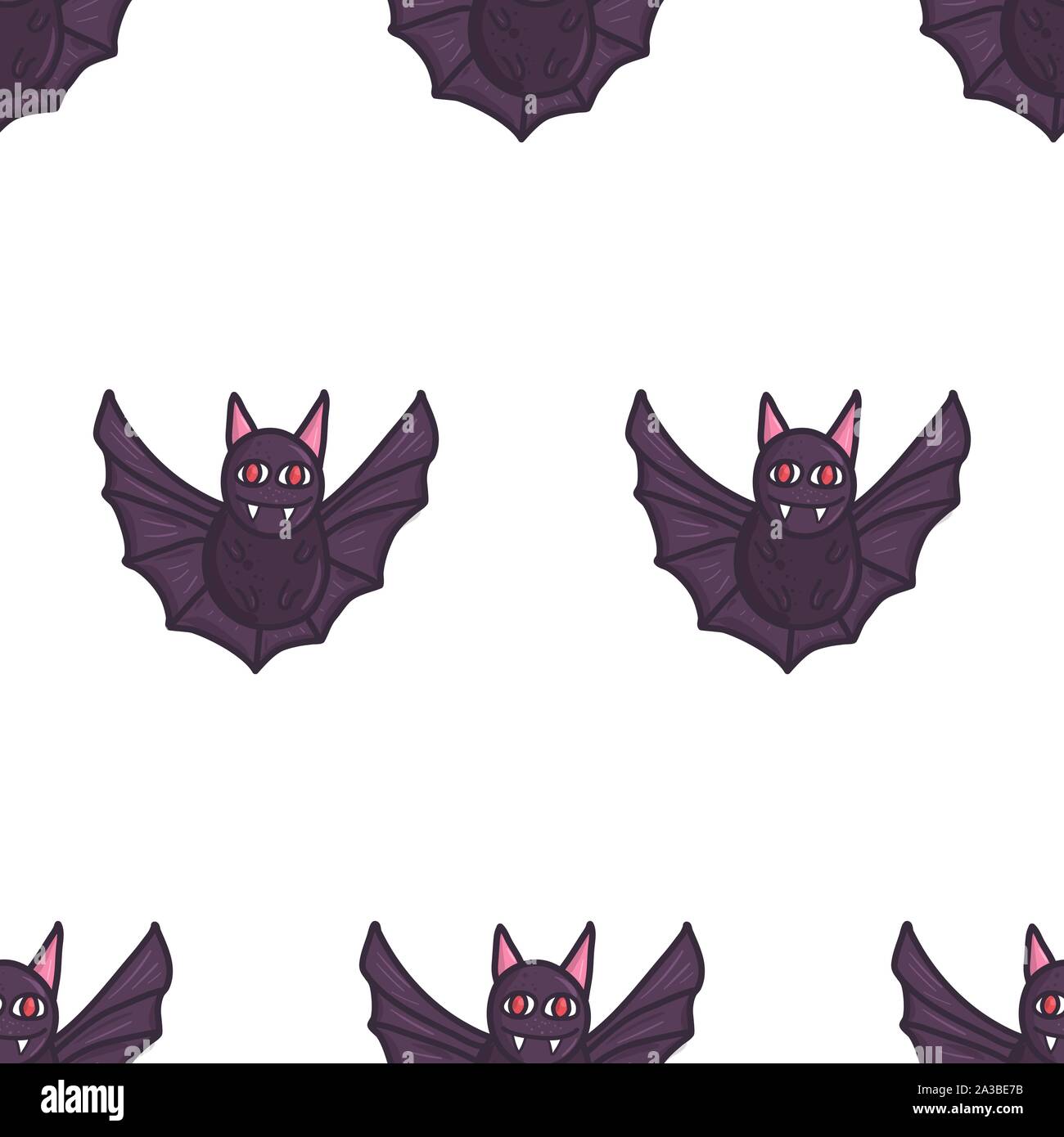 Disegnata a mano nero carattere bat creepy doodle seamless pattern per carta da parati, tessuto texture, la carta di avvolgimento. Vettore elemento di design. Illustrazione Vettoriale