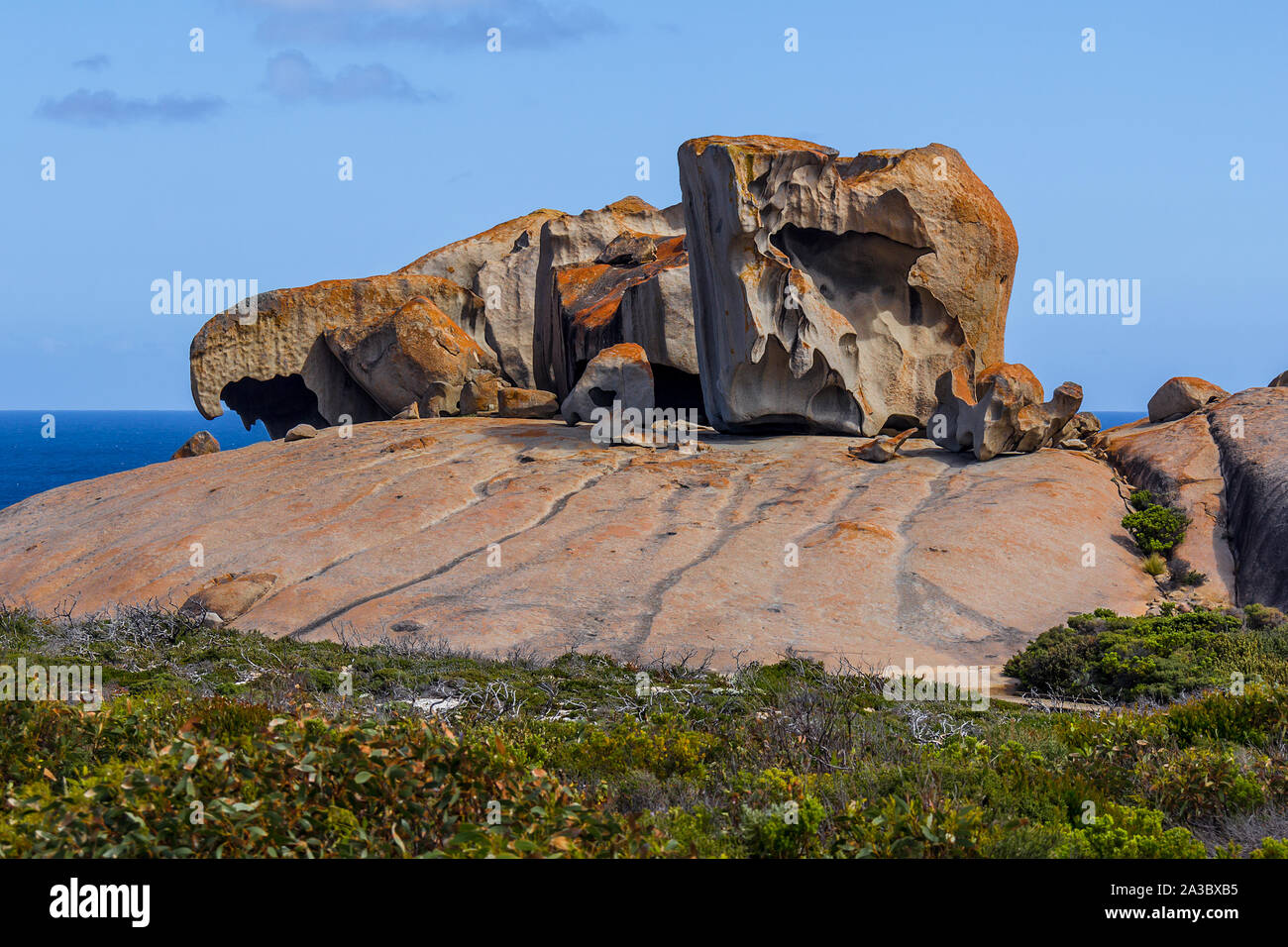 Famoso Remarkable Rocks, roccia arenaria. Parco Nazionale di Flinders Chase, Kangaroo Island, Sud Australia Foto Stock