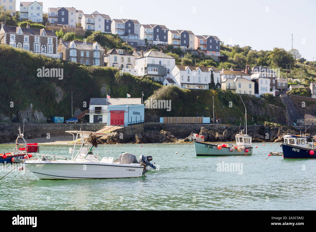 Le file di case e case che si affaccia sul porto della città costiera di Mevagissey Cornovaglia Foto Stock