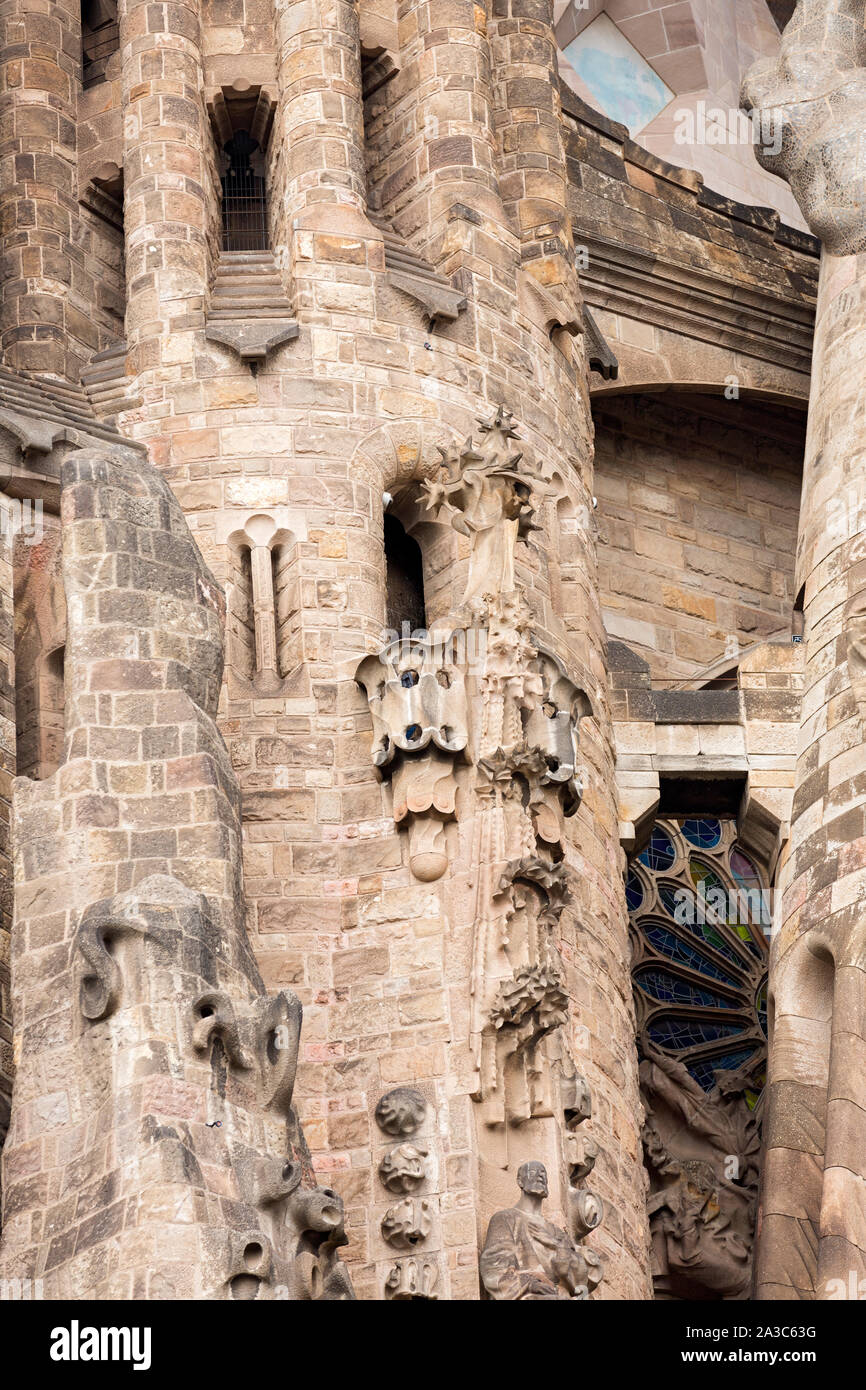 La Sagrada Familia, Aussenansicht, Fassade, dettaglio Foto Stock