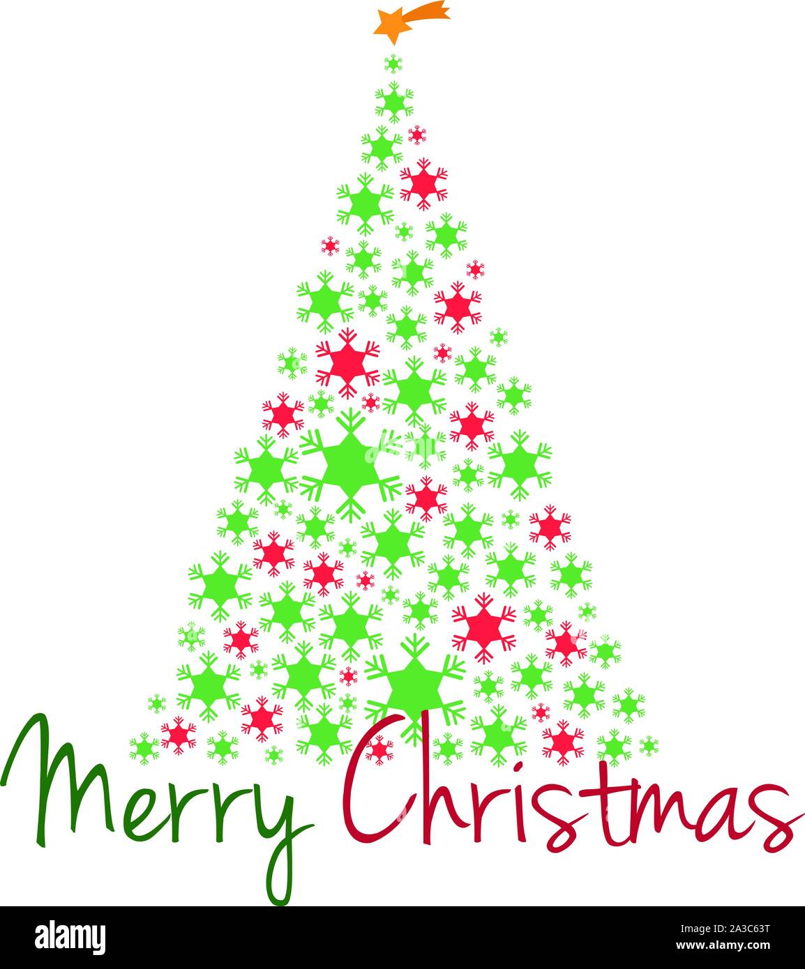 Albero di natale illustrazione vettoriale fatta con i fiocchi di neve e il testo Buon Natale in colori rosso e verde. Illustrazione Vettoriale Albero di natale illustrazione vettoriale fatta con i fiocchi di neve e il testo Buon Natale in colori rosso e verde. Illustrazione Vettoriale