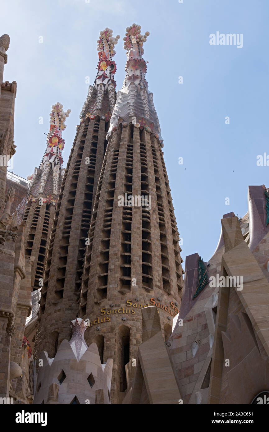 La Sagrada Familia, Aussenansicht, Tuerme, dettaglio Foto Stock