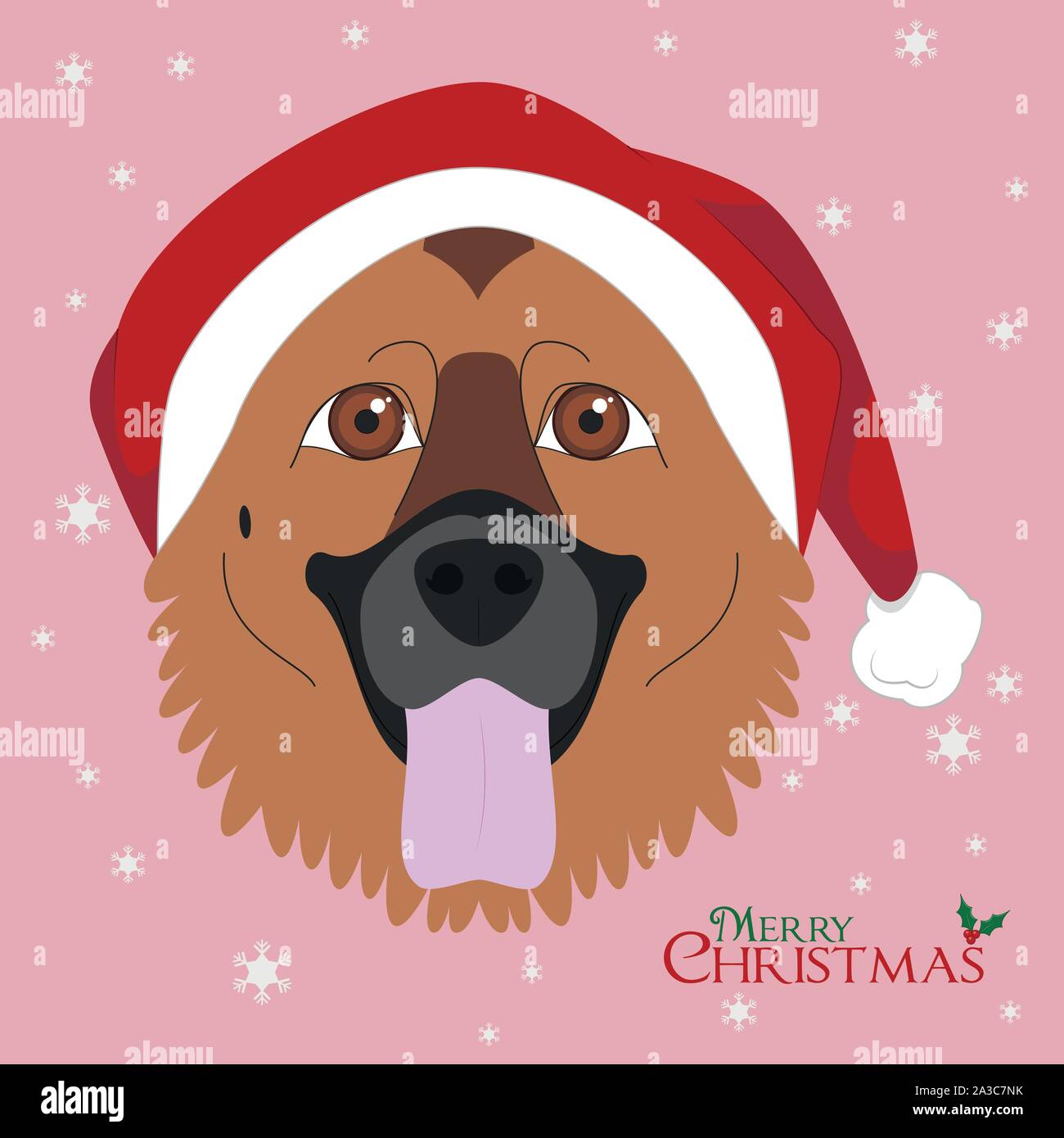 Natale biglietto di auguri. Pastore Tedesco cane con red Santa's hat Illustrazione Vettoriale