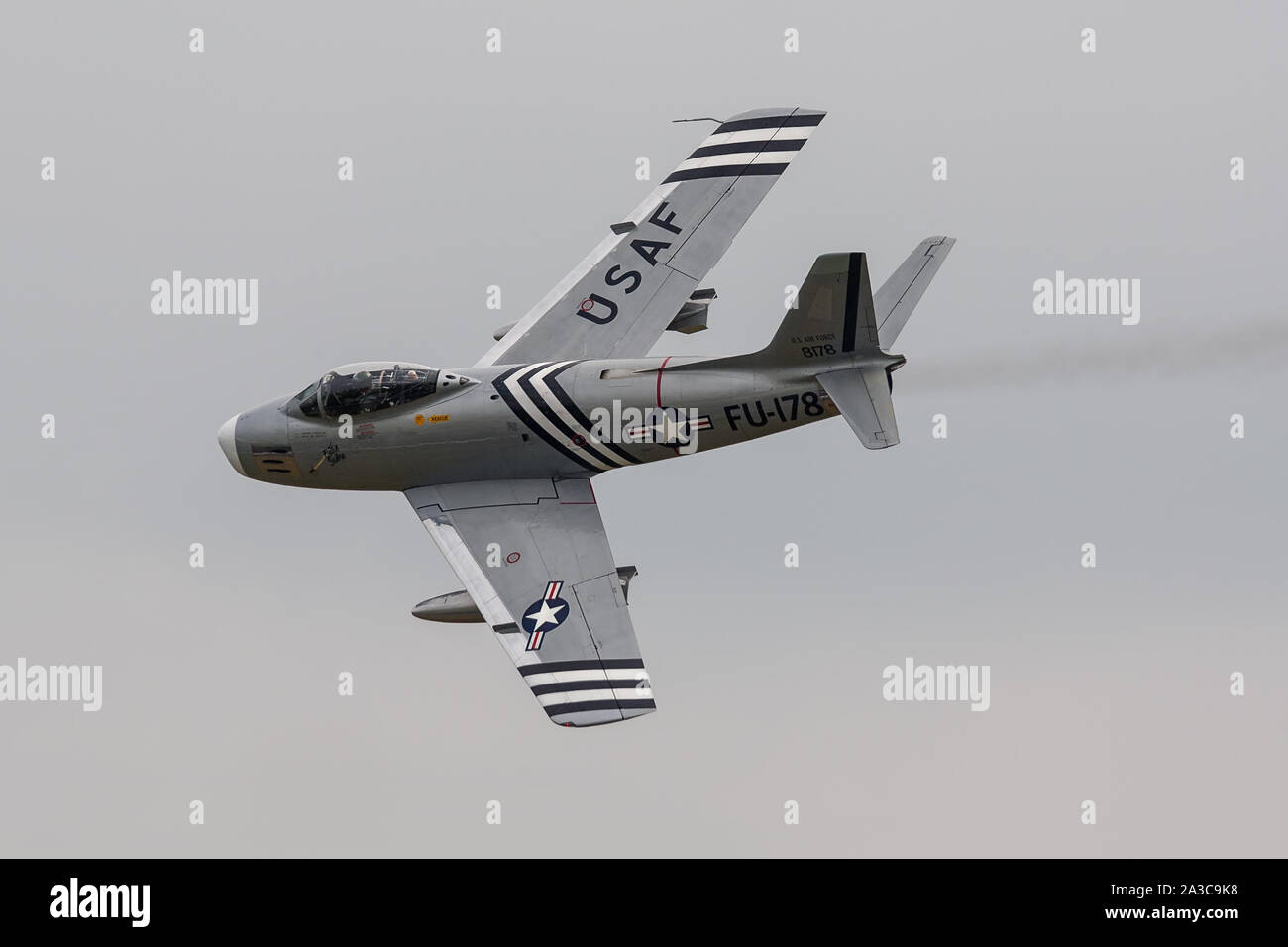 NORTH AMERICAN F-86UN SABRE, Inghilterra, 8 settembre 2007, Aria al foto di un North American F-86 Sabre o Sabrejet jet da combattimento aereo su th Foto Stock