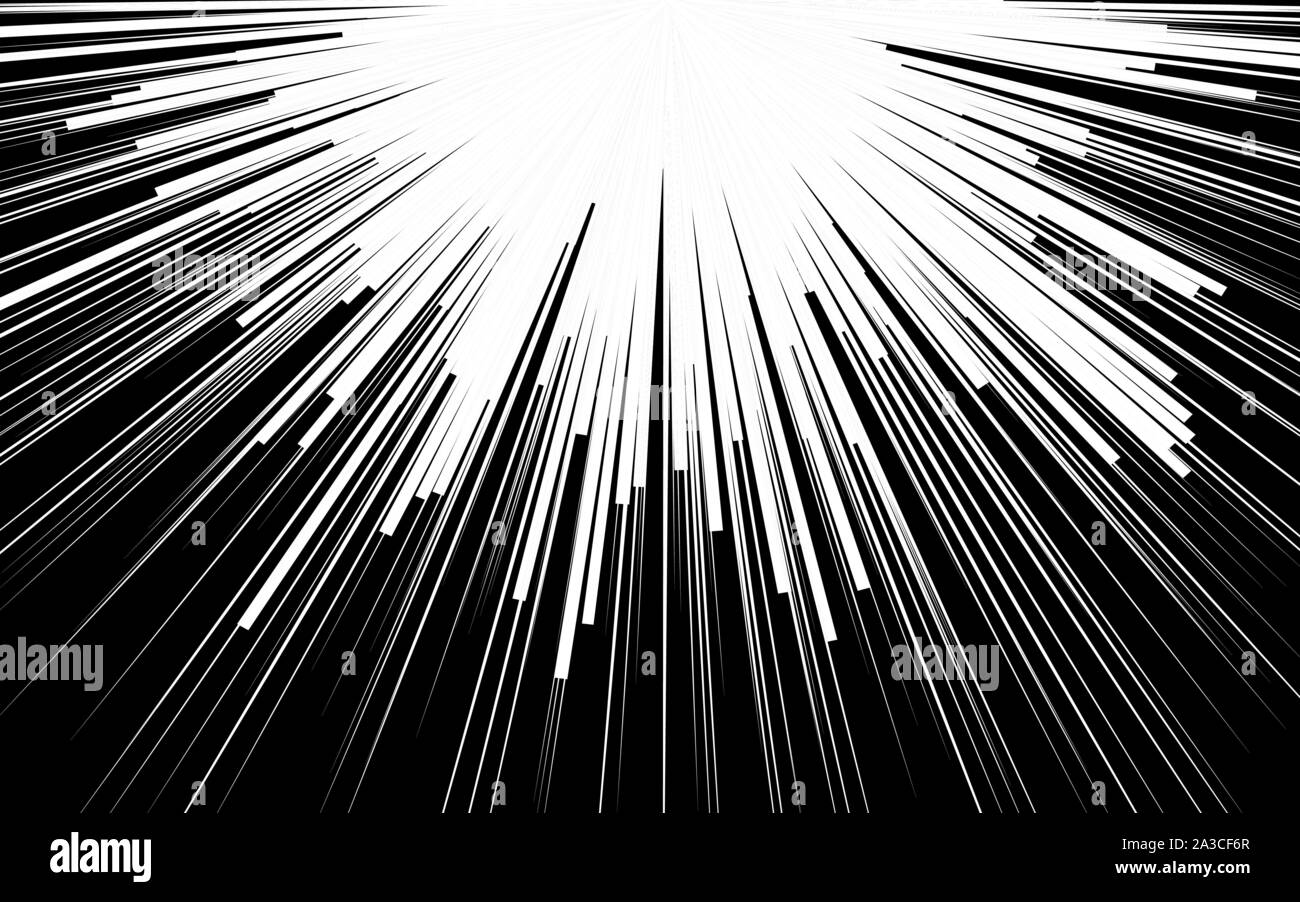 I raggi di luce. Fumetto in bianco e nero di linee radiali dello sfondo. Rettangolo lotta timbro per scheda. Manga o anime grafico di velocità. Esplosione illustrazione vettoriale. Sun Ray o a stella elemento di burst Illustrazione Vettoriale